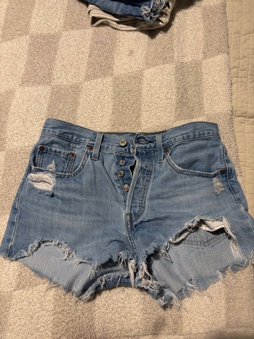 Levi's Light Blue Distressed High-Rise Denim Shorts